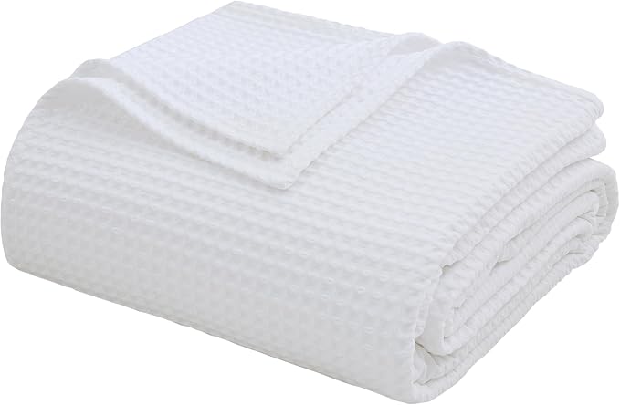 100% Egyptian Cotton Waffle Weave Throw Blanket for Bed Couch Sofa Home Decor, Soft Lightweight Bed & Couch Blanket for All Seasons (White - Full Size - 84 * 90")