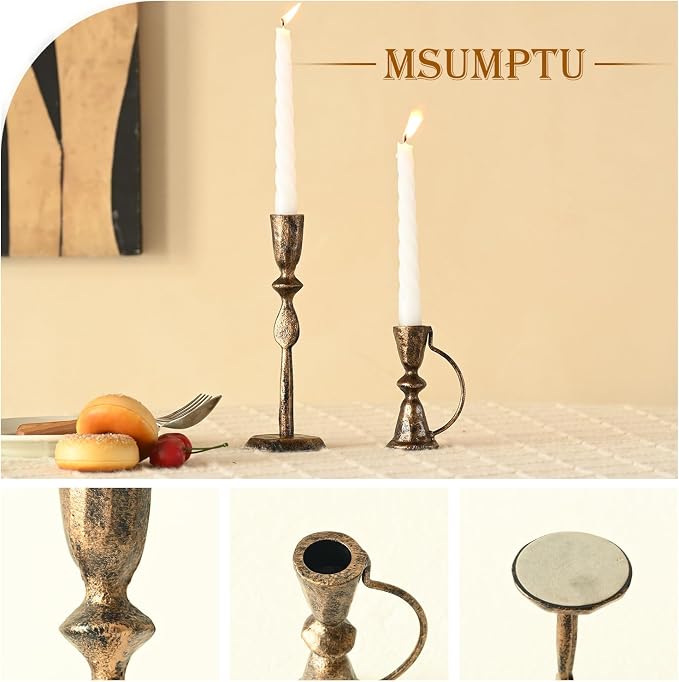 Candle Sticks Holder Decor, Set of 2 Vintage Autumn Copper Candle Holders, Modern Decorative Tapered Candlestick Holders Centerpiece for Dining Table Centerpiece, Wedding, Party Decor