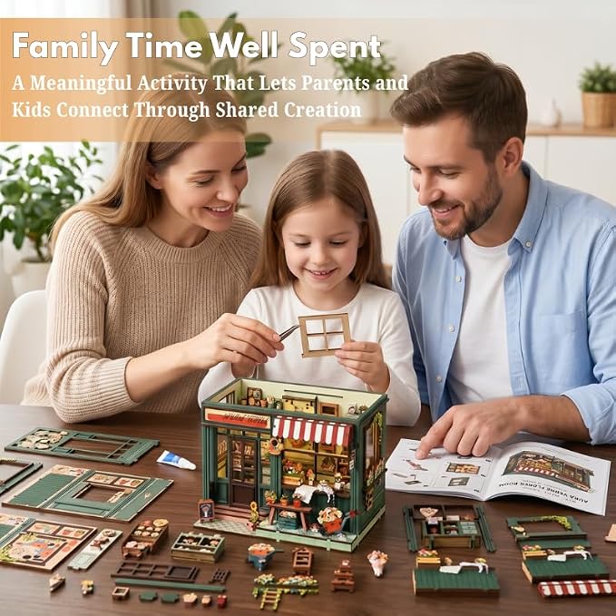 FERAHI DIY Book Nook Kits for Adults, Book Nook Decor with Led Light, Miniature House Kit, 3d Wooden Puzzle Books Nooks Cats Garden Coffee Shop, Mini Dollhouse Kit for Bookshelf, Adult Craft Kits Gift