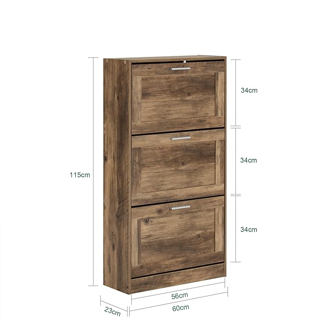 Haotian Shoe Cabinet Storage for Entryway, Narrow Shoe Cabinet with Three Flip Drawers to Save Space, Shoe Rack Cabinet for Front Door Entrance Hallway (Brown)
