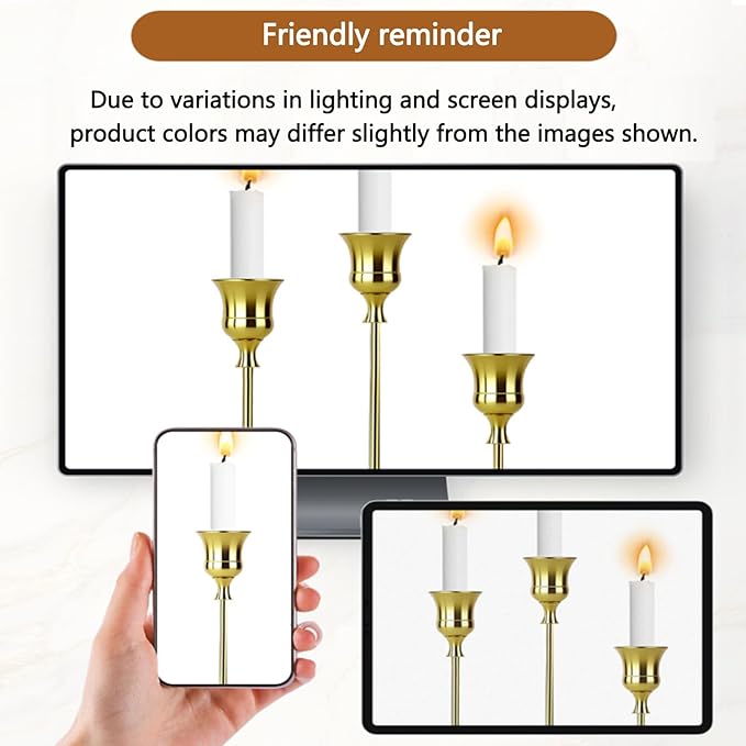 1 Sets Candle Holder Brass Gold Candlestick Holders - HearthLume Vintage Modern Metal Taper Candle Holders, Decorative Centerpiece for Table Mantel, Wedding Kitchen Home Decor, Wedding Gift,3Pcs