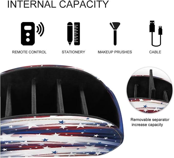 Remote Control Holder with 5 Compartments, USA Flag Print Office Desk Organizers - TV Stand Decor/Bedside Table Accessory Remote Caddy, Storage for Jewelry/Glasses