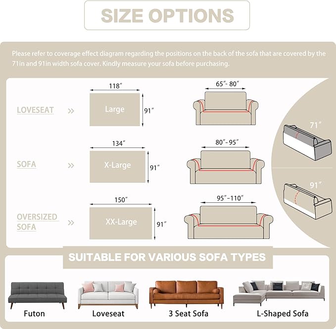 DREAMINGO Sofa Covers Washable Thick Chenille Couch Cover for 3 Cushion Couch Sofa Multi-Use Couch Cover Blanket Modern Pet Furniture Protector Sectional Couch Slipcover 91"x134", Beige White
