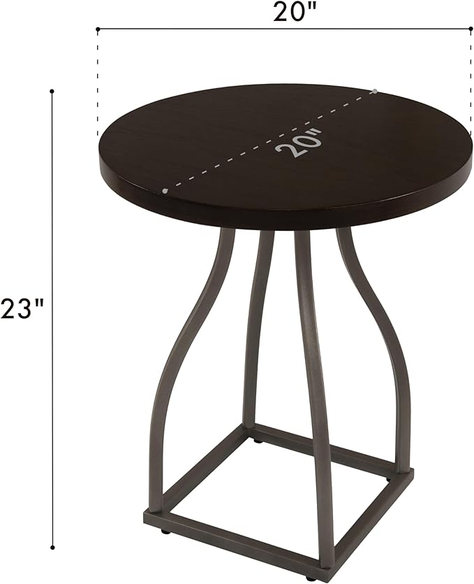 Round Side Table with Metal Pedestal Base (Umber Brown)