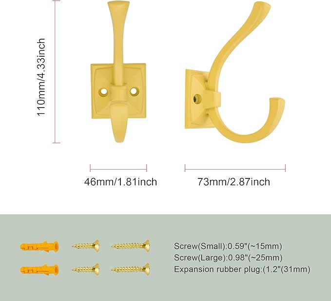 TUNNY 5 Pack Antique Design Wall Hanging Coat Hooks - Yellow Coat Hooks Towel Hook for Entry Shoe Cabinet, Wardrobe Bathroom Bedroom Furniture Hardware