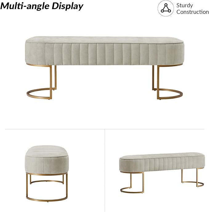 EcoHarbor Living 46" Velvet Bench, Upholstered Entryway Bench End of Bed with Gold Legs, Bed Ottoman Bench for Bedroom Living Room Footrest Stools, Beige