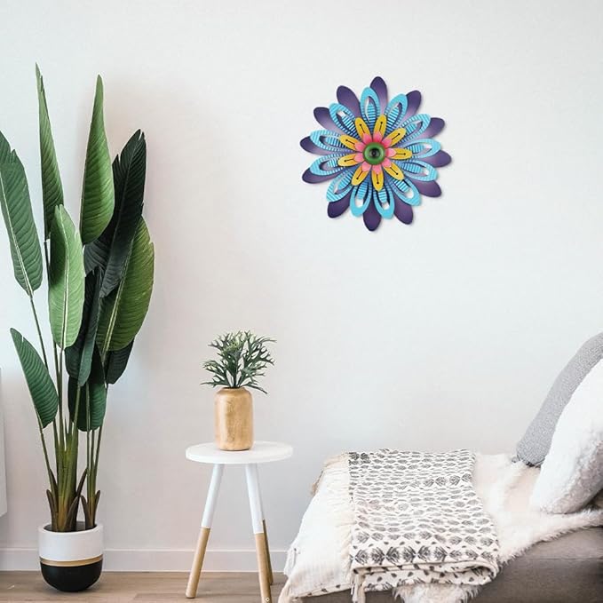 hogardeck Metal Flower Wall Decor 11" Multi-Colored Metal Floral Wall Art Decorations, Spring Yard Garden Decor Aesthetic for Indoor Outdoor, Boho Art for Bathroom Living Room Office Kitchen Patio