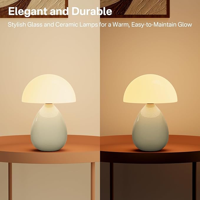 Dawnwake Mushroom Lamp Table Lamp for Bedroom,Ice Crackle Desk Lamp Bedside Small Lamps for Living Room Night Stands,Table Lamps Cute Modern Mid Century Lamps(Cream-Ice Crackle)