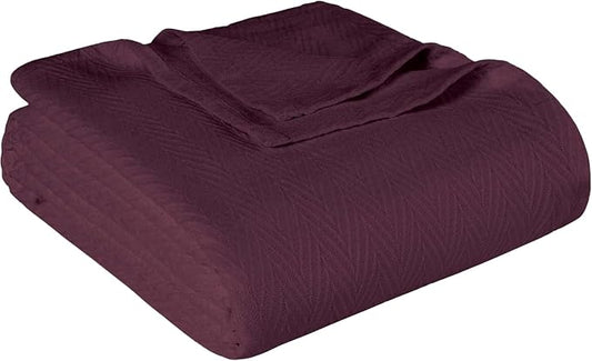 Superior Metro 100% Cotton Blanket, Perfect for Bedroom, Living Room, Couch, Picnics, Travel, Beach, or Camping, Comfy Blanket, Bedroom Decor, Essentials, Zig-Zag Cover for Bed, Twin, Plum