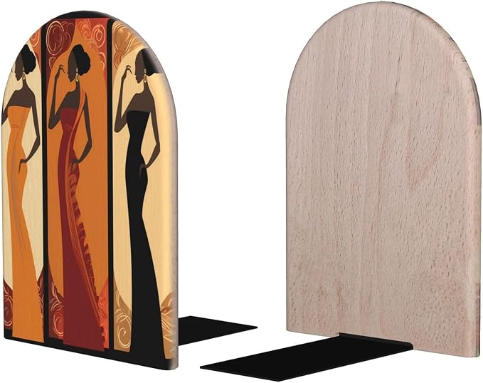 Women Retro 2 Piece Wood Decorative Bookends 6.7x4.2 in, Book Ends for Home Office Library Shelves Decor Room Kitchen Desktop