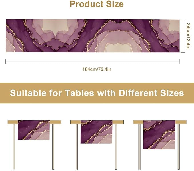 Purple Table Runner, Gradient Lavender Gold Textured Ink Painting Table Runner for Kitchen Dining Cafe Party Wedding Decor, 13x60 Inch