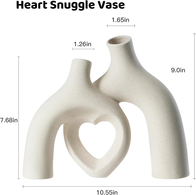 Liotww Snuggle Hollow Hug Donut Ceramic Vase, 8.3 Inch Modern Nordic Boho Style Aesthetic Decorative Flower Vases for Home Decor Pottery Barn Dining Living Room Table Shelf (Milky White)