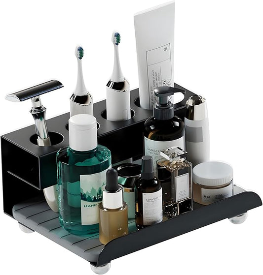 YOOLENS Quick Dry Electric Toothbrush Holder 4 Slots Metal Bathroom Counter Organizer for Toothpaste Razor Mouthwash, Black