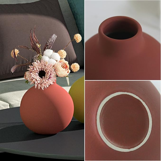 Ceramic Small Vase, 5.5"" Minimalist Spherical Flower Vase for Rustic Modern Farmhouse Living Room Bathroom Shelf, Table Centerpiece Decorations, Pink
