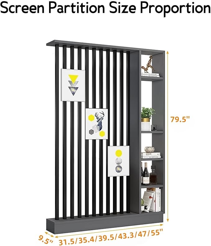 Wall Room Divider, Storage Cabinet Storage Display with Shelves, Modern Freestanding Wood Room Divider Screen, Wall Privacy Screens for Home Decorative (Grey,47" L x 9.5" W x 79.5" H)