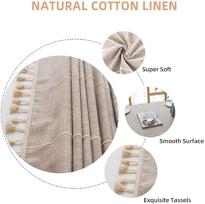 Deep Dream Tablecloths, Embroidered Waterproof Checkered Table Cloth Cotton Linen Wrinkle Free Anti-Fading Table Cover Decoration for Kitchen Dinning Party Christmas, 55 x 55 Inch - Light Brown