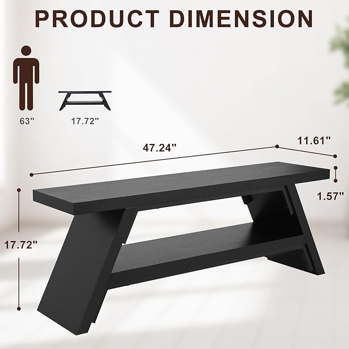 2-Tier Shoe Bench,Entryway Shoe Storage Bench,Modern Narrow Bench for Entryway, Kitchen, Bedroom, Dining（Black）