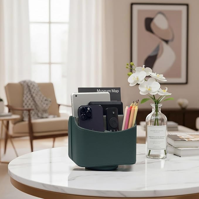 UnionBasic Rotating Desk Organizer, 360 Desk Spinning Caddy, Desktop TV Guide/Mail/Media/Remote Controller Holder Organizer,Lychee Dark Ivy