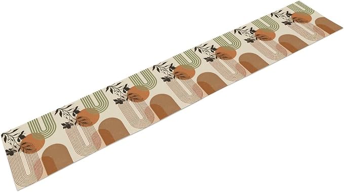 Mid Century Modern Table Runner, Tropical Sun Leave Minimalistic Boho Decor Table Runner for Kitchen Dining Party Picnic, 13x90 Inch