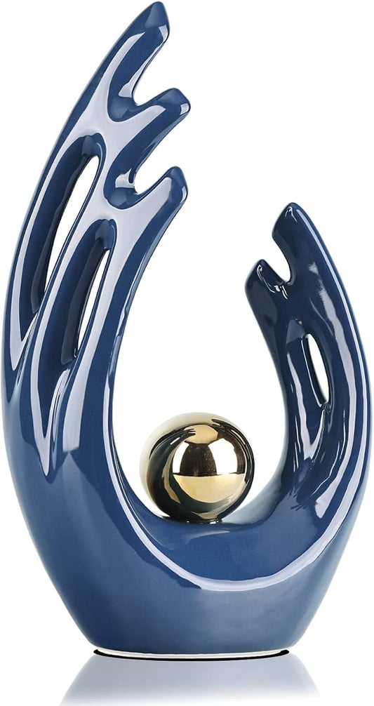 LCCCK 12" H Navy Blue Aesthetic Room Decor Accent, TV Stand Funky Table Centerpiece, Abstract Art Ceramic Statue and Sculpture, Blue Decor for Living Room, Bookshelf Decorative Objects, Shelf Decor