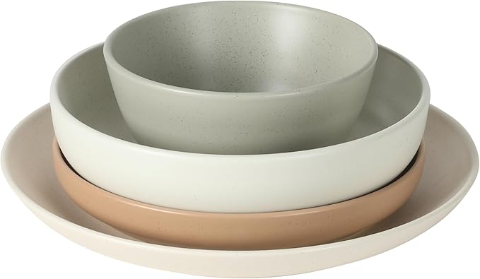 Gibson Elite Leeds Court Plates and Bowls Sets, 16-Piece Stoneware Dinnerware Sets, Assorted Colors, Round Speckle Reactive Glaze Dish Set