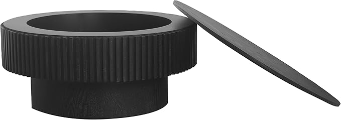 φ31.5 Round Coffee Table with Storage, Wood Veneered Pedestal End Table for Living Room, Modern Contemporary Circle Fluted Drum Side Table for Small Space - ø31.5" x 14"H Black