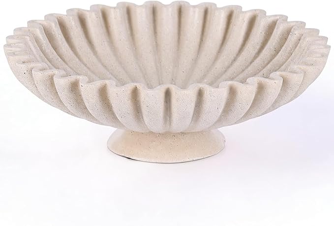 Large Resin Pedestal Decorative Bowl -9.5in Beige Decorative Fruit Bowl for Kitchen Counter, Matte Beige Bowls, Modern Decorative Centerpiece Bowl for Home Decor, Table Decor, Entryway Key