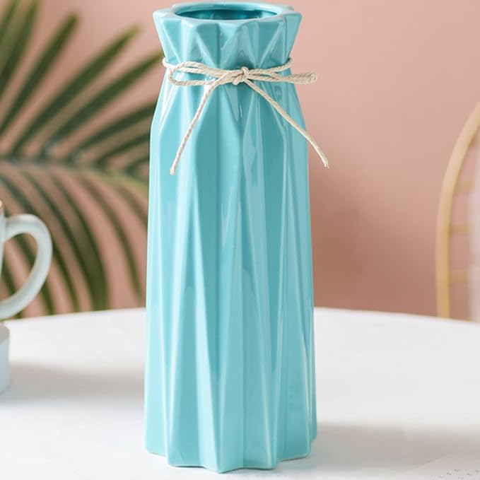 Disoza Ceramic Flower Vase Modern Home Decor Vases for Centerpieces Blue Minimalist Farmhouse 9.5" H x 3.9" W Cute Decorative Vases Flowers Tulip Pampas Grass Vase for Table Bathroom Shelf