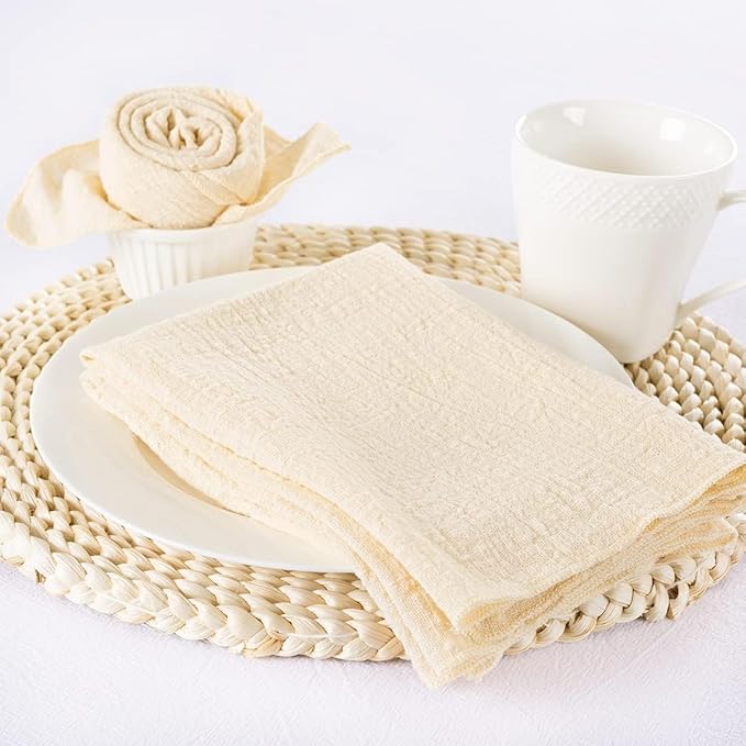 MLMW Beige Cream Napkins Cloth Set of 6 Linen Spring Summer Napkins Cloth Bulk Washable Table Napkins 16.5"×16.5" for Wedding Party Baby Bridal Shower Birthday Table Decorations