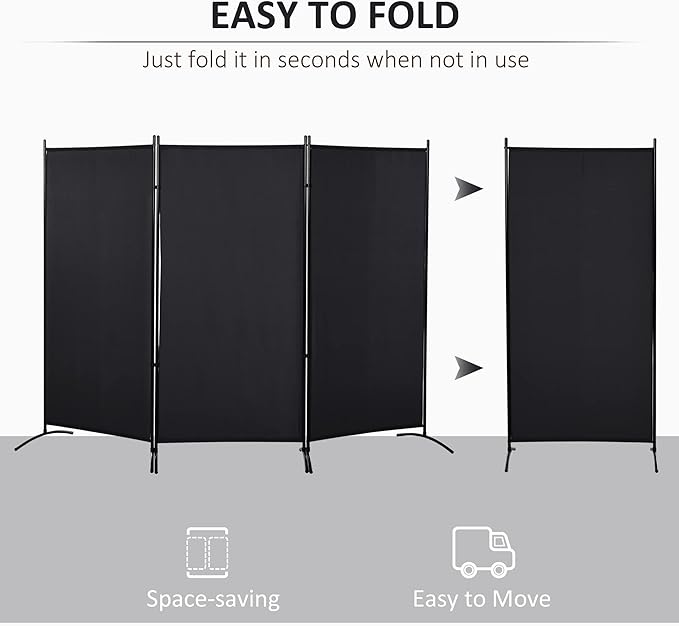HOMCOM 6 Ft Tall 3 Panel Fabric Room Divider, Freestanding Partition Wall Divider, Folding Privacy Room Separator for Indoor, Home Office, Black
