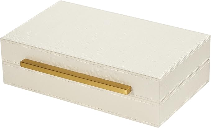 Generic Pearl White Small Decorative Box with Gold handle, PU Leather exquisite Box for Keepsake Memory Box, Storage Box with Lid for Modern Home, Jewelry Organizer(Pearl White-Gold, 1pack)
