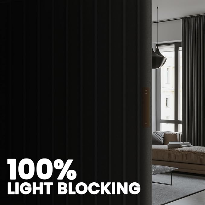 AJAZZ 100% Blackout Accordion Room Divider Curtains - with Flexible Ceiling Track Total Privacy Sound Proof Curtains Suitable for Bedroom Patio Sliding Door(Grey, W100 x L84, 1 Pack)