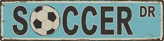 Soccer Dr Metal Sign 4x16in Rustic Sports Plaque for Office Wall Decor Coach Gift