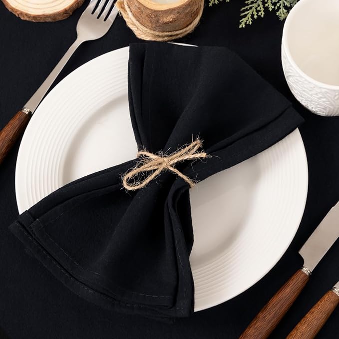 Socomi Cloth Napkins Black Summer Washable Reusable Bulk Linen Cotton Napkins Set of 6 17"x17" for Wedding Party Bridal Baby Shower Birthday Dining Table Decorations