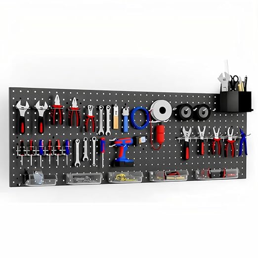 Peg Board Wall Organizer, Black Metal Pegboard Organizer, 2 Metal Pegboard Panels(12"x24") with 68 Accessories, Wall Mount Large Peg Board Kit with Hooks, Bins for Home, Garage, Workbench