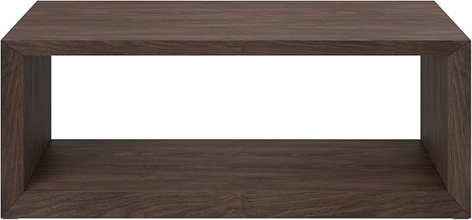 Henn&Hart 48" Rectangular Coffee Table with Open Storage Shelf for Living Room, Family Room, or Office, Rich Brown