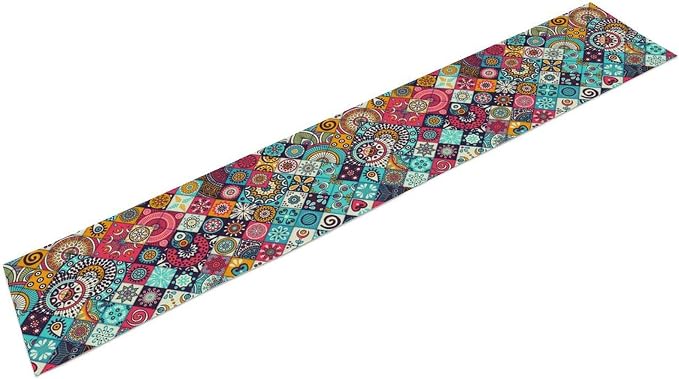 Boho Bohemian Table Runner Colorful Abstract Mid Century Geometric Table Ruuner Decoration for Kitchen Dining Room 13x60in
