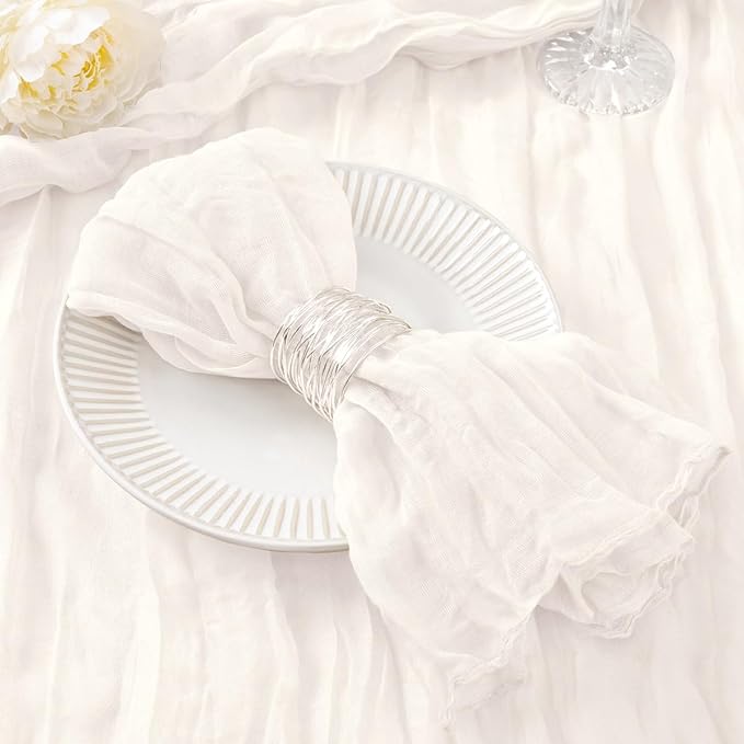 DeZerlor 30 Pack Ivory White Cheesecloth Napkins Summer Cloth Napkins Set of 30 Dinner Napkins Bulk 21x21 Inches for Wedding Bridal Shower Baby Shower Parties