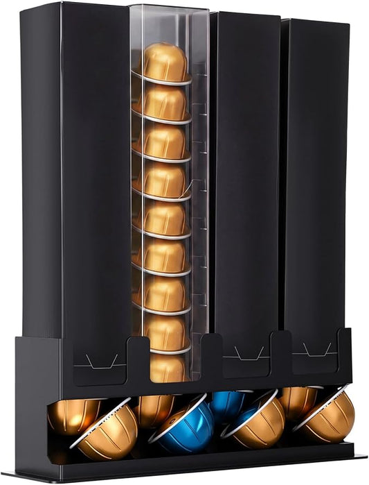 1 Pack Pod Holder Countertop Compatible with Nespresso Vertuo Capsules 4 Box Coffee Pod Holder with Non Slip Steel Base Holds 40 Capsules Dispenses 4 Flavors