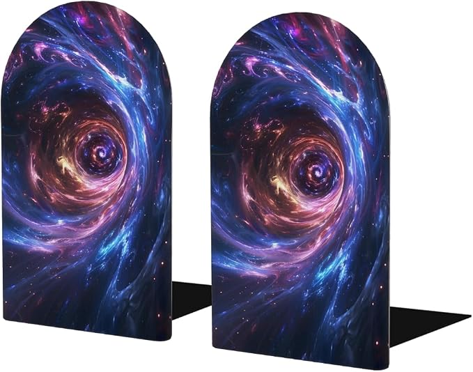Galaxy Nebula Abstract Art 2Pcs Book Ends for Shelves Non-Skid Wood Bookends Decorative Back to School Books Holders Book Stoppers Bookshelf Accessories for Desk Home Office School Decor (1 Pair)