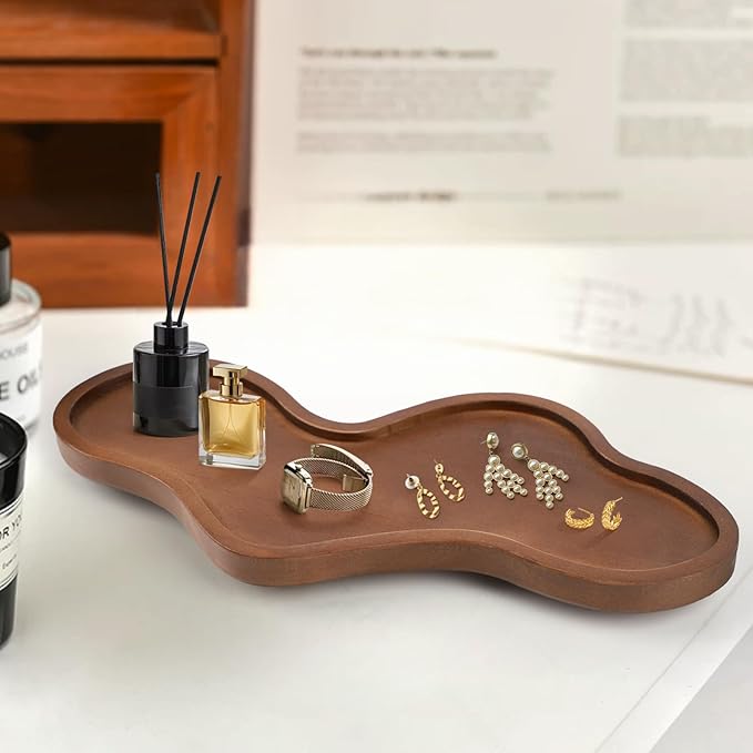 Wood Decorative Tray - Perfume & Jewelry Display, Irregular Shape - For Living Room, Bedroom, Bathroom & Kitchen
