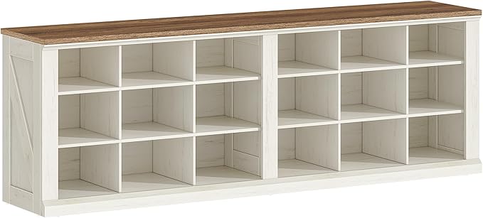 Hzuaneri Farmhouse Shoe Storage Bench, Entryway Shoe Cubby Bench, Widened Wooden Shoes Cubbies with Compartments, Shoes Rack Benchs for Cloakroom, Entryway, Antique White SB54514X