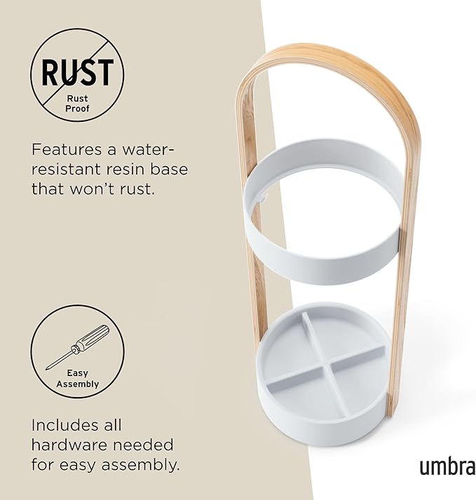 Umbra Bellwood Umbrella Stand, Space-Saving Umbrella Stand, Great for the Front Door/Entryway, White Natural