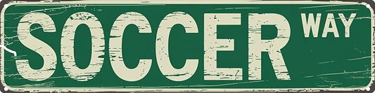 Soccer Way Metal Sign 4x16in Vintage Street Plaque for Game Room Wall Decor Sports Fan Gift