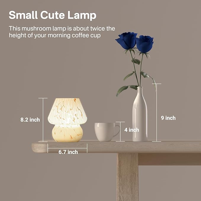 Dawnwake Mushroom Lamp Table Lamp for Bedroom,Small Desk Bedside Lamps for Living Room,Mushroom Decor Cute Mini Modern Mid Century Lamps for Night Stands (White)