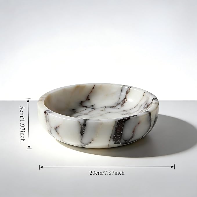 Large Decorative Marble Bowl, 7.87 inches,Natural Stone Round Bowl for Home Decor, Fruit, Nuts, Jewelry tray,Coffee Tables Centerpiece, Soap Serving (Calacatta-Viola white 7.87in)