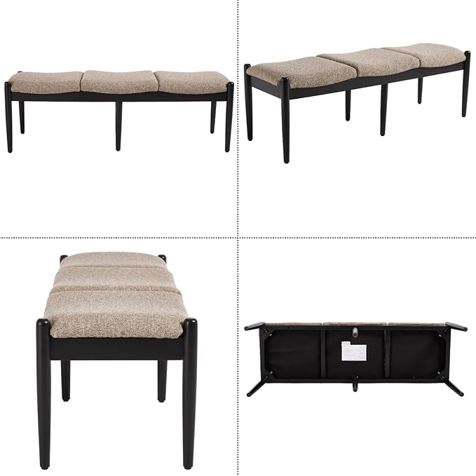 Ya-Home Modern Bedroom Ottoman Bench, 54.25” Linen Upholstered End of Bed Bench, Long Seating Entryway Bench Window Bench with Padded Cushion Solid Wood Legs for Living Room/Hallway, Khaki