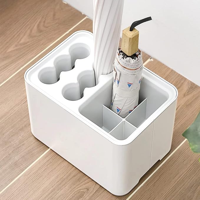 GeLive 10 Hole Umbrella Rack Stand Holder with Drip Tray Space Saver Organizer Fits Entryway Corner Home Office Decor, Hold 10 Umbrellas (White)