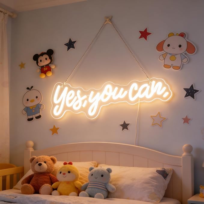"Yes, You Can" LED Neon Sign Words Light Up Signs for Room Wall Art Decor, Inspiring Neon Light for Home, Apartment,School,Bar,Hotel,Restaurant,Cafe Decoration Christmas Birthday Gift (Warm white)