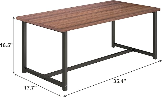 Walnut Coffee Tables Rectangular Center Table for Living Room Open Space Side Table with Metal Frame,Mid Century Modern Design,Easy Assembly,Wood Coffee Table